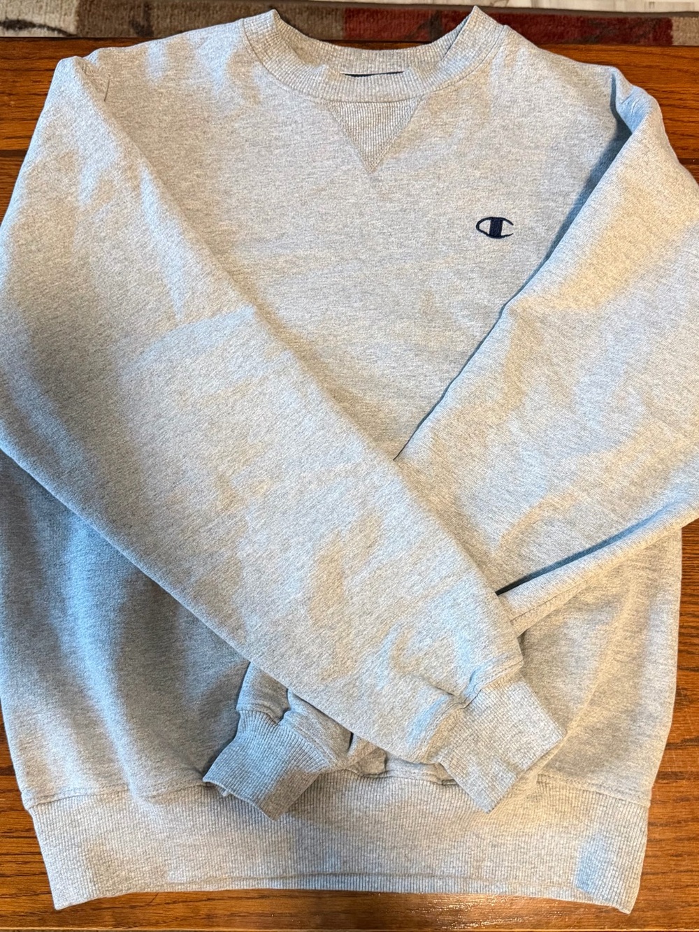 Champion Light Gray Crewneck Sweatshirt with Embroidered Logo